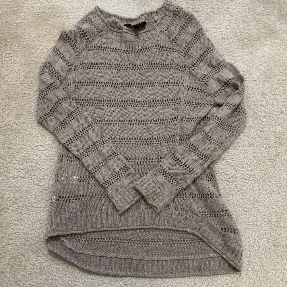 BCBGMAXAZRIA Women Tan Loose Knit Round Neck Long Sleeves Sweater